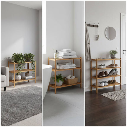 3-Tier Walnut Shoe Rack – Stackable, Holds 9 Pairs