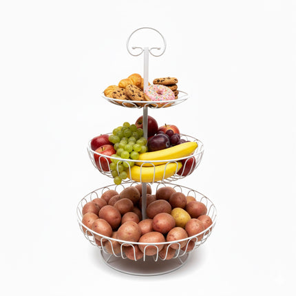 3-stöckiger Draht-Obstschalenständer – Rundes, luftzirkulierendes Design