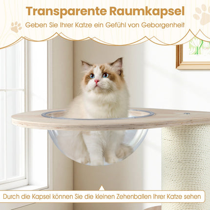 3-Tier Wood Cat Tree with Capsule and Scratch Posts