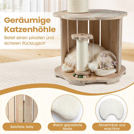 3-Tier Wood Cat Tree with Capsule and Scratch Posts
