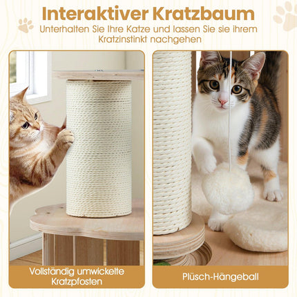 3-Tier Wood Cat Tree with Capsule and Scratch Posts