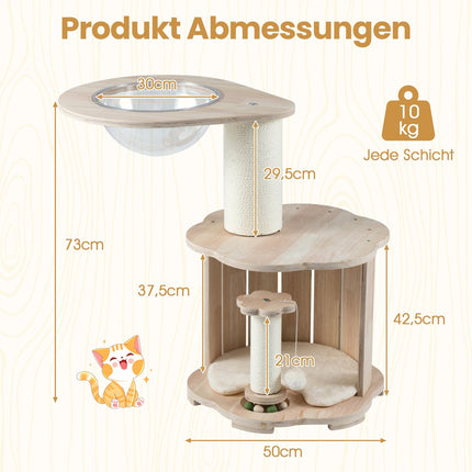 3-Tier Wood Cat Tree with Capsule and Scratch Posts