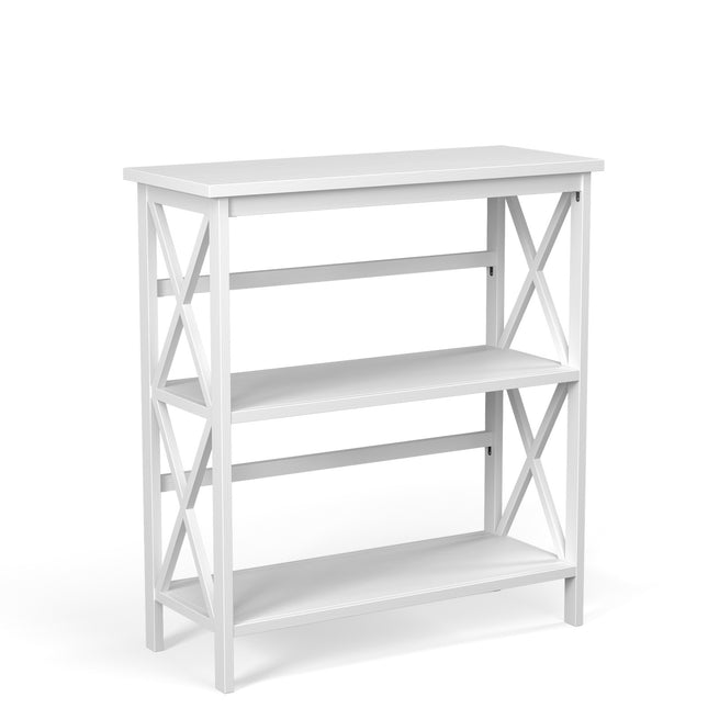 3-stöckiges Bücherregal aus Holz mit X-Rahmen, Weiß