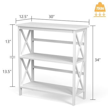 3-Tier Wooden X-Frame Etagere Bookshelf, White