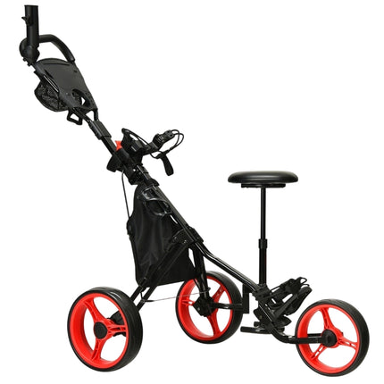 3kolový nastavitelný golfový vozík se sedátkem, červená/černá