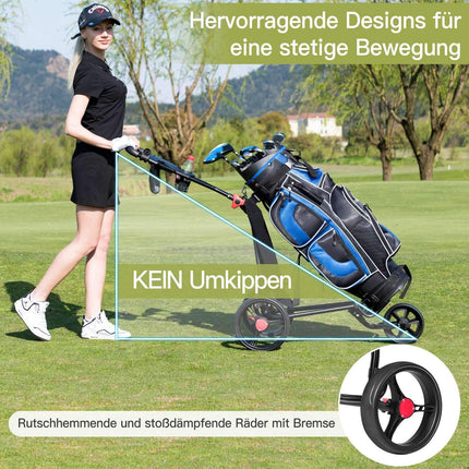 3-Wheel Folding Golf Push Cart with Adjustable Handle