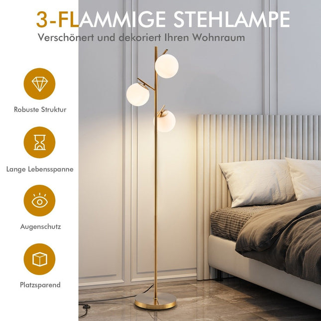 3-flammige Stehleuchte mit praktischem Fußschalter &amp; Leselampe mit E27-Sockel