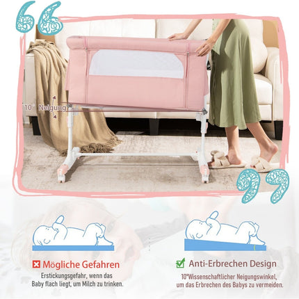 3-in-1 Beistellbett & Stubenwagen, verstellbar, Rosa
