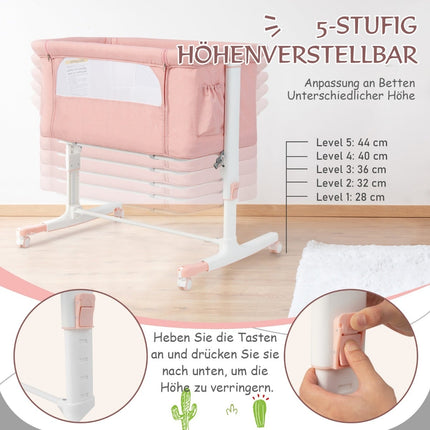 3-in-1 Beistellbett & Stubenwagen, verstellbar, Rosa