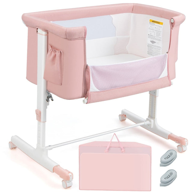 3-in-1 Beistellbett & Stubenwagen, verstellbar, Rosa