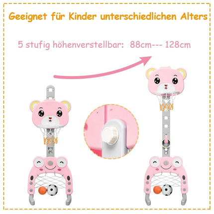 3-in-1 verstellbares Kinder-Sportset: Basketball, Fußball, Ringwurf