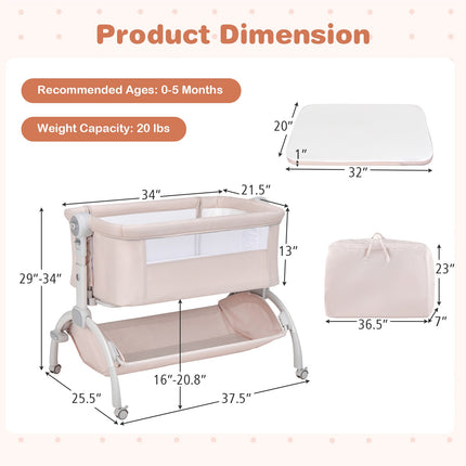 3-in-1 Baby-Beistellbett, höhenverstellbar, Beige