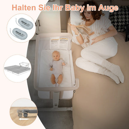 3-in-1 Babybett, Stubenwagen & Beistellbett mit Matratze