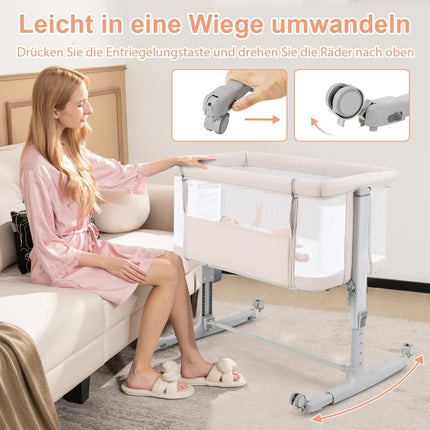 3-in-1 Babybett, Stubenwagen & Beistellbett mit Matratze