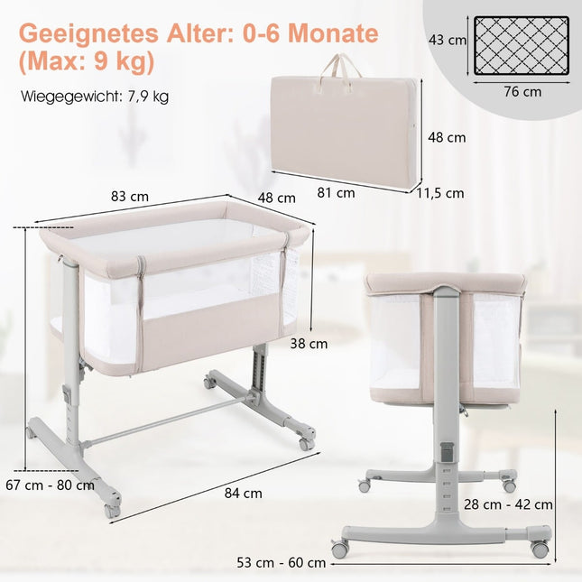 3-in-1 Babybett, Stubenwagen & Beistellbett mit Matratze