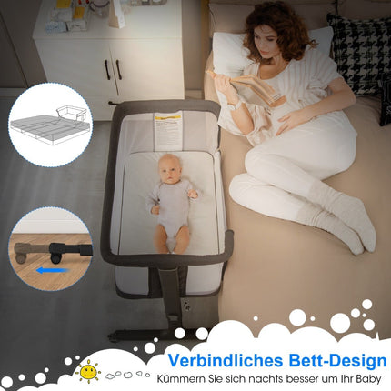 3-in-1 Babybett & Stubenwagen mit Matratze, Dunkelgrau