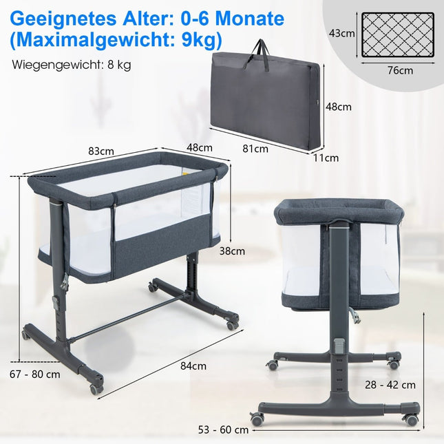 3-in-1 Babybett & Stubenwagen mit Matratze, Dunkelgrau