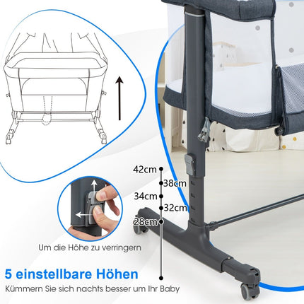 3-in-1 Babybett & Stubenwagen mit Matratze, Dunkelgrau