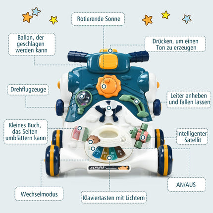 3-in-1 Baby Walker with Lights, Music & Activity Board