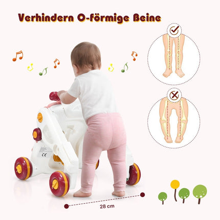 Dětské chodítko 3v1 s hudbou a světly, růžové, 46 cm