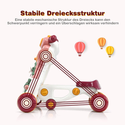 Dětské chodítko 3v1 s hudbou a světly, růžové, 46 cm