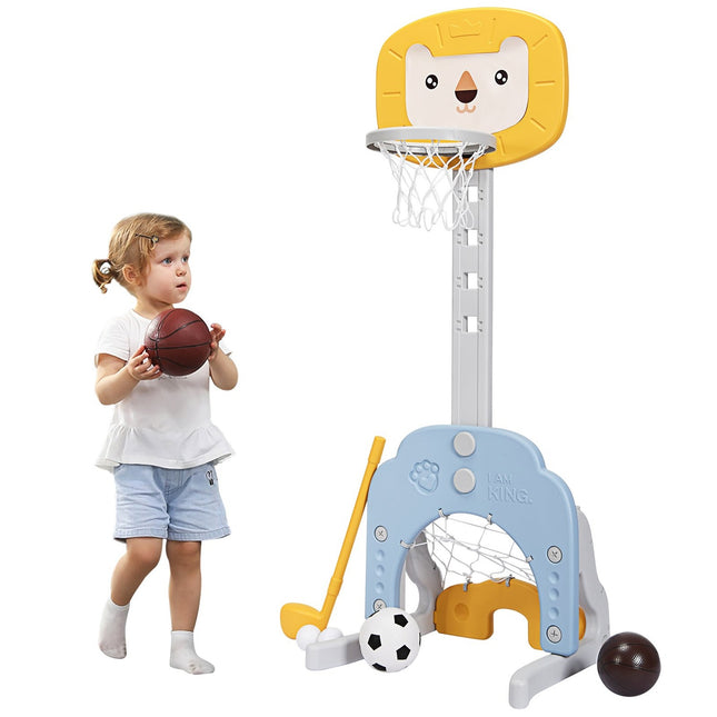 3-in-1 Basketballkorb-Set Basketballkorb mit verstellbarer Höhe Leichtes &amp; Stabiles Basketball-Set Gelb + Blau