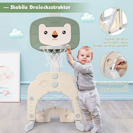 3-in-1 basketbalringset voor peuters, basketbalring met verstelbare hoogte, basketbal-, voetbal- en golfset, groen + wit