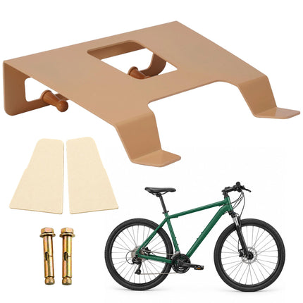 3-in-1 Bike Wall Mount with Shelf and Hooks, Steel and Wood – Beige, 30 kg