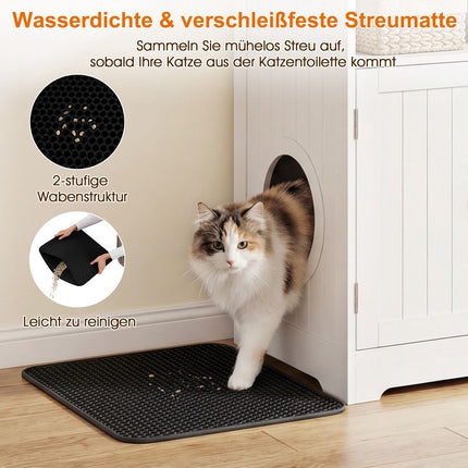 3-in-1 Katzenklo-Schrank mit Matte und abschließbaren Türen