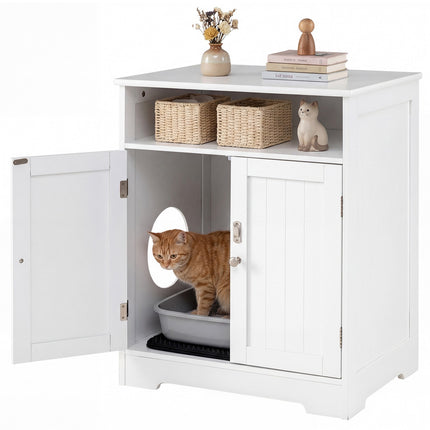 3-in-1 Katzenklo-Schrank mit Matte und abschließbaren Türen