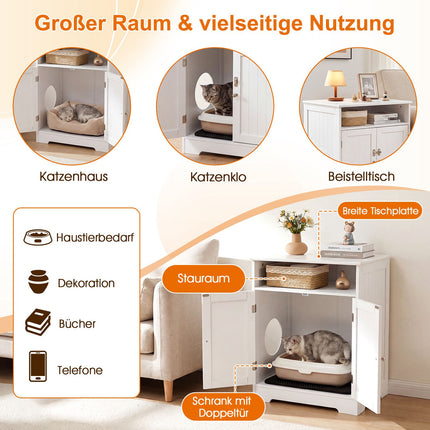 3-in-1 Katzenklo-Schrank mit Matte und abschließbaren Türen