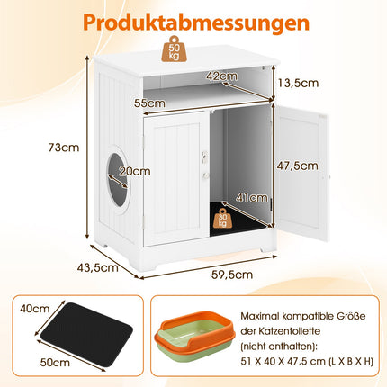 3-in-1 Katzenklo-Schrank mit Matte und abschließbaren Türen