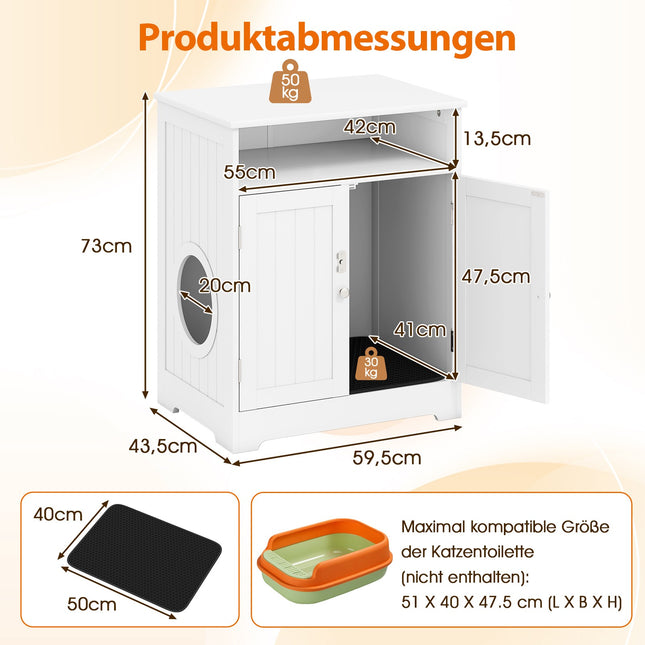 3-in-1 Katzenklo-Schrank mit Matte und abschließbaren Türen