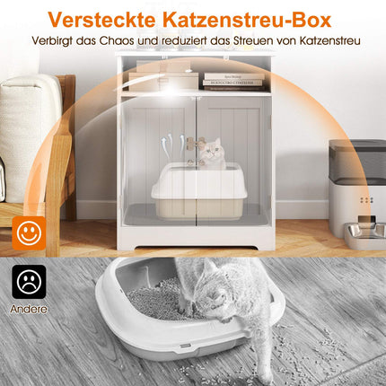 3-in-1 Katzenklo-Schrank mit Matte und abschließbaren Türen