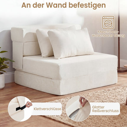 3-in-1 Schlafsofa aus Chenille mit 2 Kissen, Beige