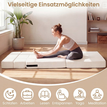 3-in-1 Schlafsofa aus Chenille mit 2 Kissen, Beige