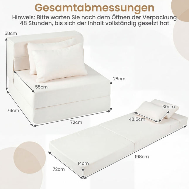 3-in-1 Schlafsofa aus Chenille mit 2 Kissen, Beige
