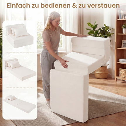 3-in-1 Schlafsofa aus Chenille mit 2 Kissen, Beige