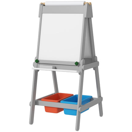3-in-1 Kinderstaffelei: Kreidetafel, Whiteboard, Aufbewahrung – grau