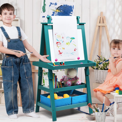 3 in 1 Kinderstaffelei Kindertafel Doppelseitig Whiteboard &amp; Kreidetafel &amp; Zeichenpapier 59 x 50 x 117 cm Blau