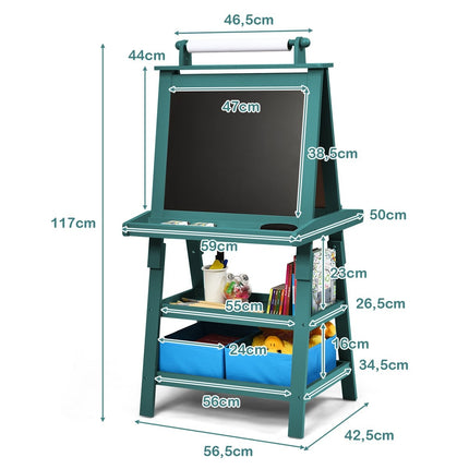 3 in 1 Kinderstaffelei Kindertafel Doppelseitig Whiteboard &amp; Kreidetafel &amp; Zeichenpapier 59 x 50 x 117 cm Blau