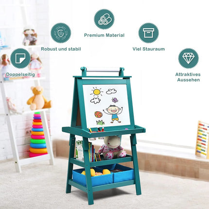 3 in 1 Kinderstaffelei Kindertafel Doppelseitig Whiteboard &amp; Kreidetafel &amp; Zeichenpapier 59 x 50 x 117 cm Blau