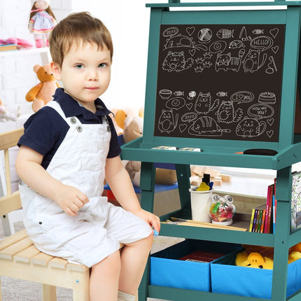 3 in 1 Kinderstaffelei Kindertafel Doppelseitig Whiteboard &amp; Kreidetafel &amp; Zeichenpapier 59 x 50 x 117 cm Blau