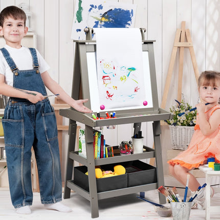 3 in 1 Kinderstaffelei Kindertafel Doppelseitiges Whiteboard &amp; Kreidetafel &amp; Zeichenpapier für Kleinkinder Grau