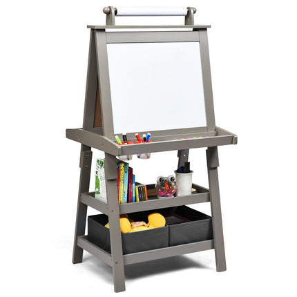 3 in 1 Kinderstaffelei Kindertafel Doppelseitiges Whiteboard &amp; Kreidetafel &amp; Zeichenpapier für Kleinkinder Grau