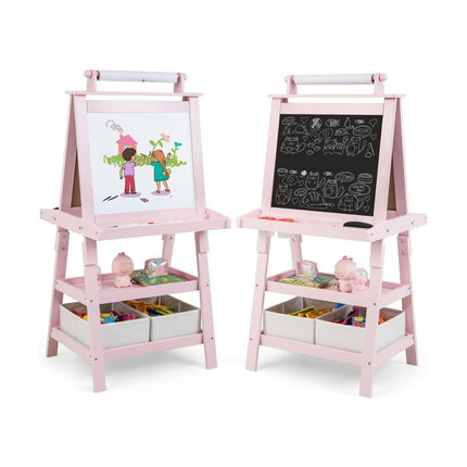 3 in 1 Kinderstaffelei, doppelseitig, Whiteboard &amp; Kreidetafel &amp; Zeichenpapier, Rosa