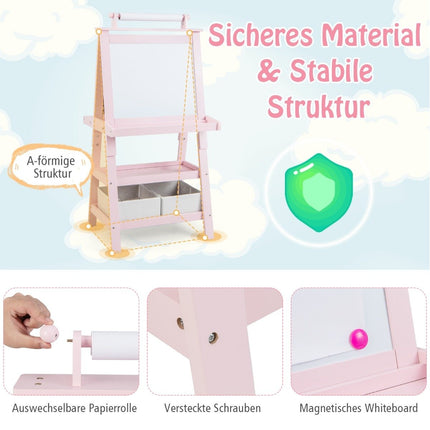 3 in 1 Kinderstaffelei, doppelseitig, Whiteboard &amp; Kreidetafel &amp; Zeichenpapier, Rosa