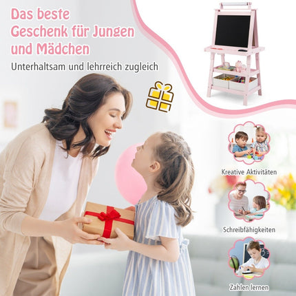 3 in 1 Kinderstaffelei, doppelseitig, Whiteboard &amp; Kreidetafel &amp; Zeichenpapier, Rosa