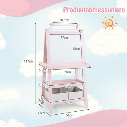 3 in 1 Kinderstaffelei, doppelseitig, Whiteboard &amp; Kreidetafel &amp; Zeichenpapier, Rosa