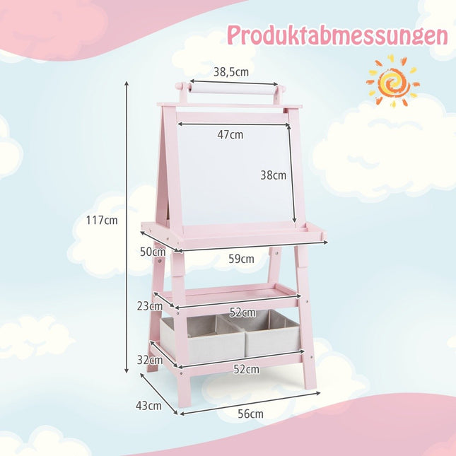 3 in 1 Kinderstaffelei, doppelseitig, Whiteboard &amp; Kreidetafel &amp; Zeichenpapier, Rosa